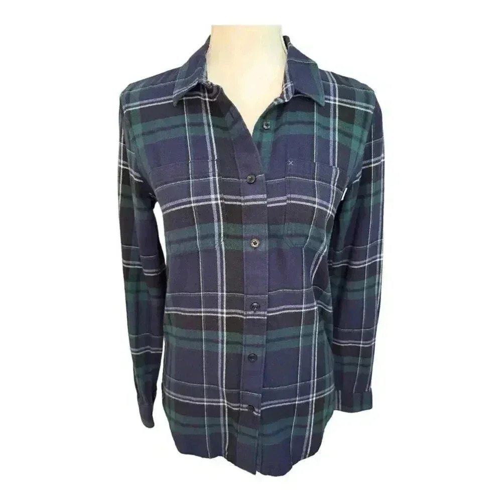 Vans Women’s XS Blue & Green Button Front Meridian Flannel Shirt